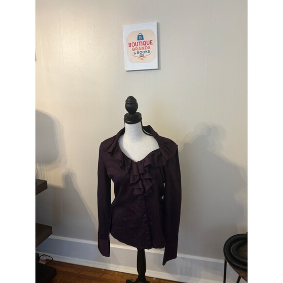 Ann Taylor Loft purple ruffle v-neck Size 10 - Picture 3 of 6